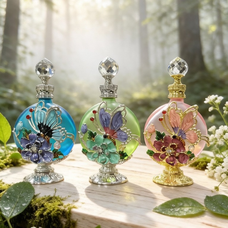 Perfume Fragrance Lotion - 4 stuks lege parfumflesjes, emaille vlinder,